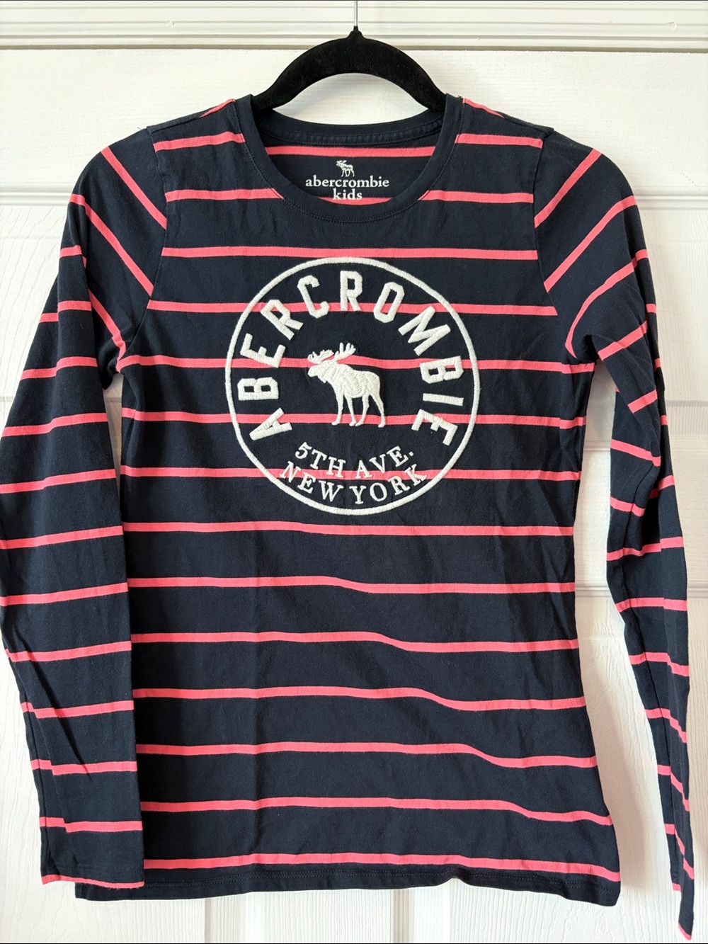 abercrombie kids Navy & Pink Striped Logo Long Sleeve Tee new condition